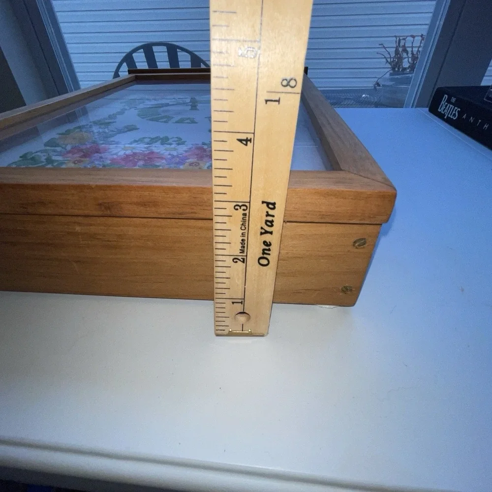 Hand Made Cross Stitch Clock In Wood Shadow Glass Box Plug-In 10.5
